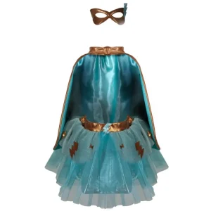 3-delat Set Superhjälte Kjol, Mantel & Ögonmask Turkos/Koppar