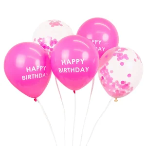 Ballonger 5-pack Happy Birthday Rosa Konfetti